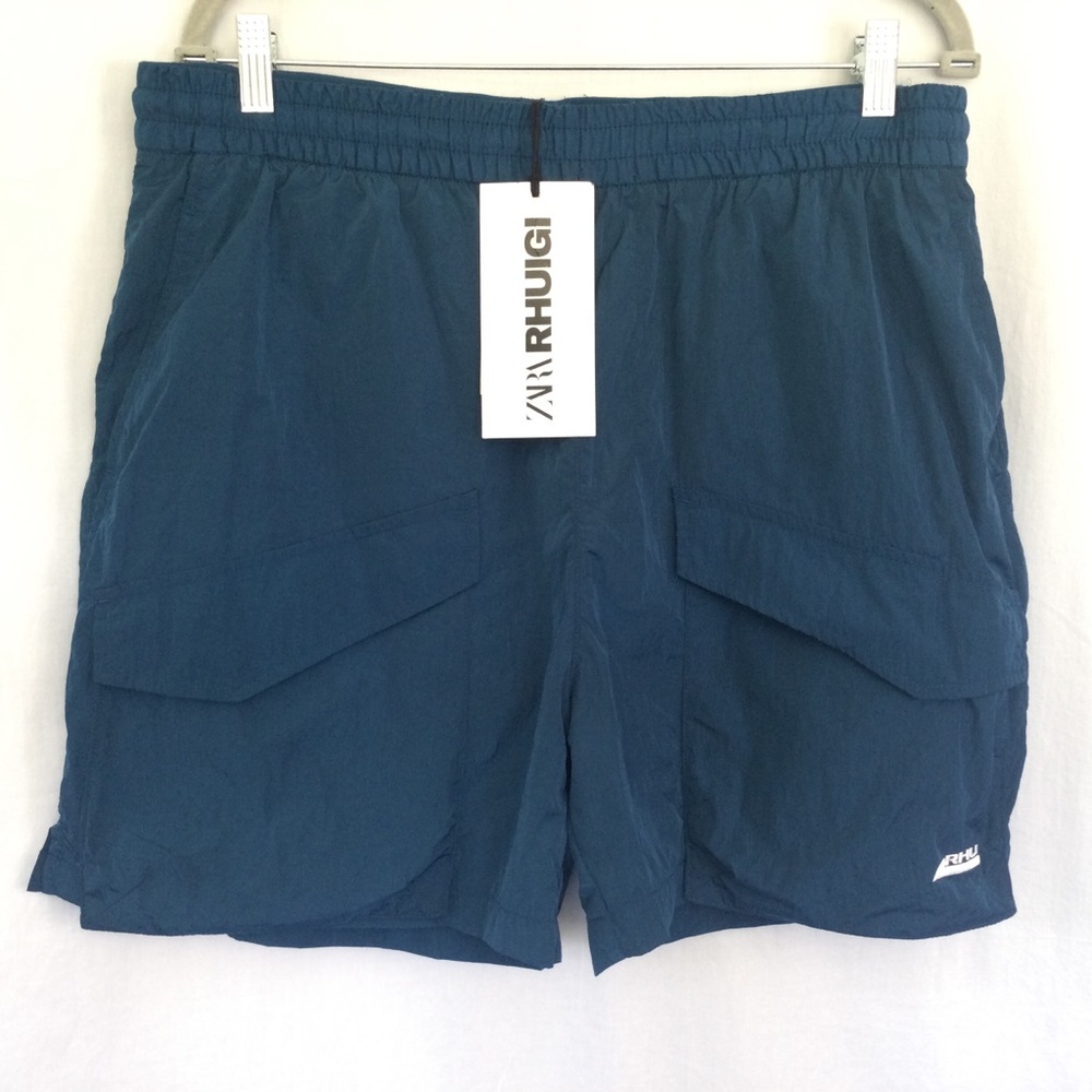 Zara Rhuigi Large Men's Blue Shorts Pockets NWT Lined